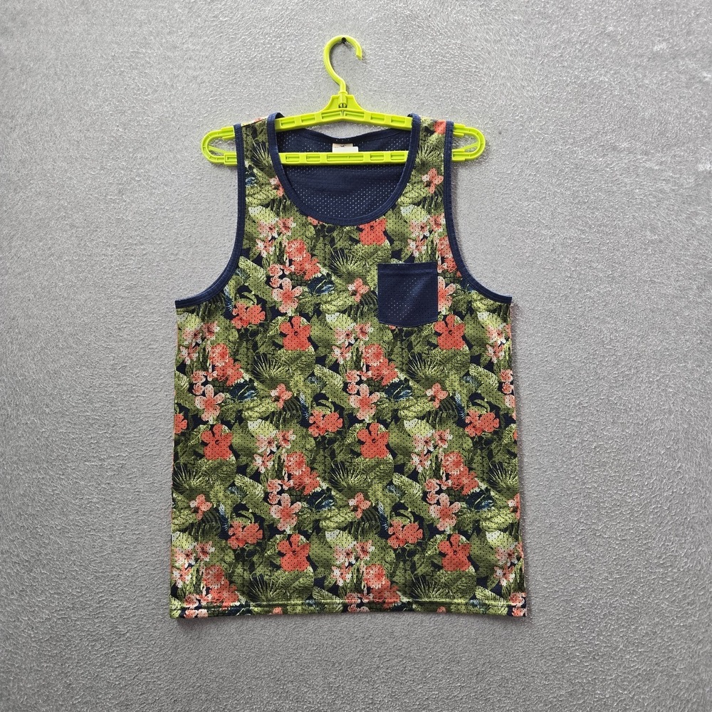 Hollister Men Tank Top M Green Floral Activewear Sleeveless